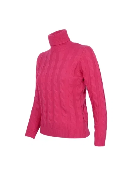 Sweter z golfem Cashmere Company z kaszmiru do golfa różowy