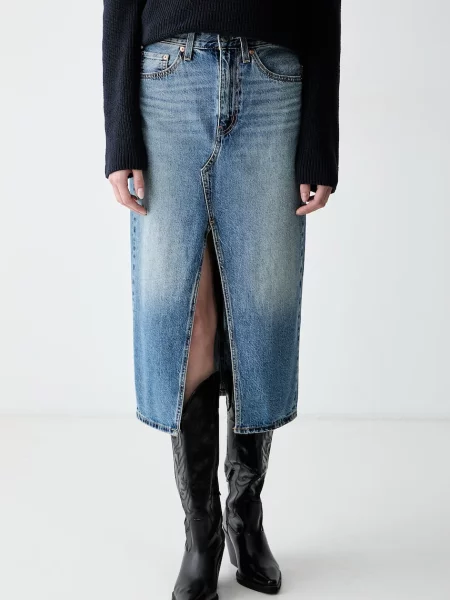 Levi's fustă din denim DECON SLIT MIDI albastru