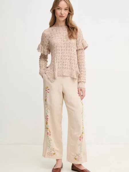 Hoss Intropia sweter z domieszką lnu lekki beżowy