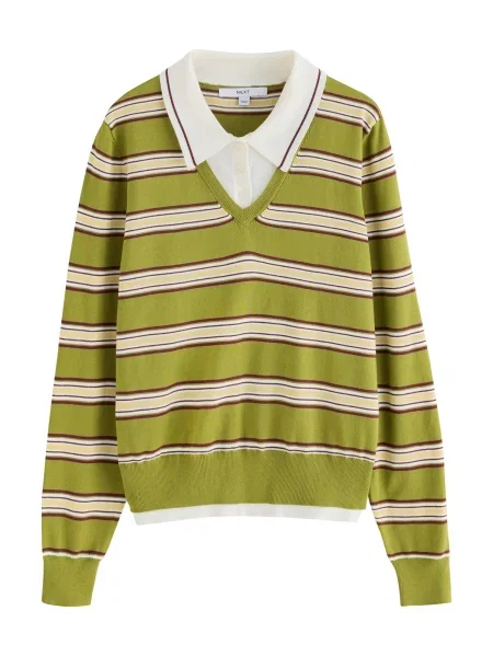 Next Pulover maro / kaki / verde pastel alb