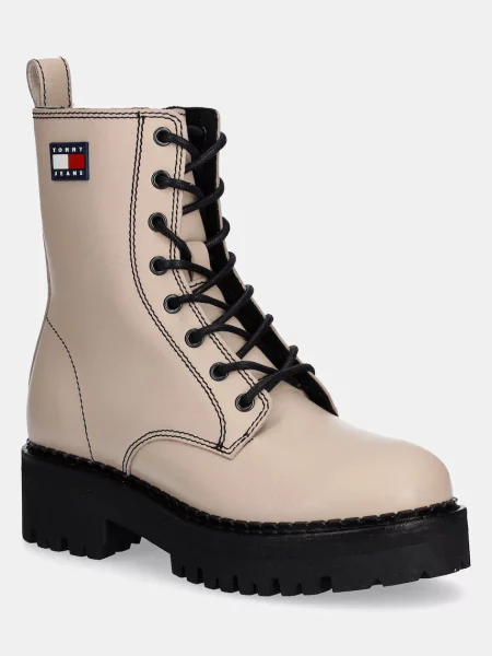 Tommy Jeans bocanci de piele TJW URBAN LACE UP BOOT bej