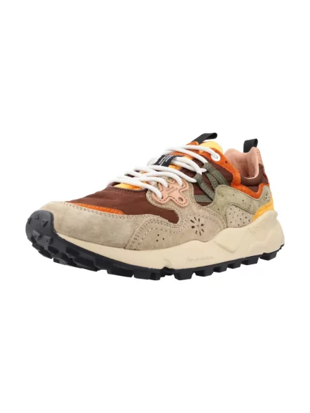 Sneakersy Flower Mountain w kwiatki skórzane brązowe
