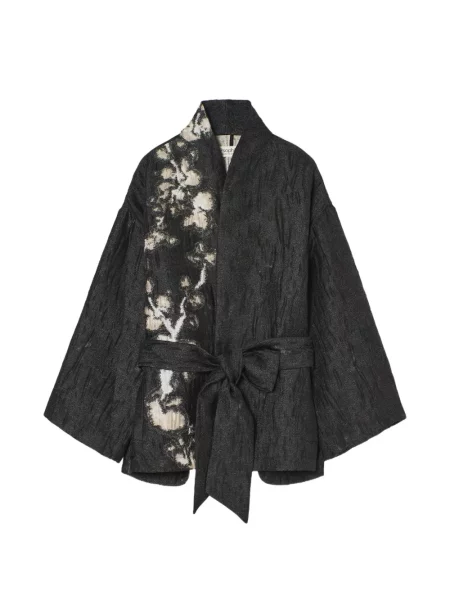 Cu centură geacă Psophia cu model floral din jacard negru