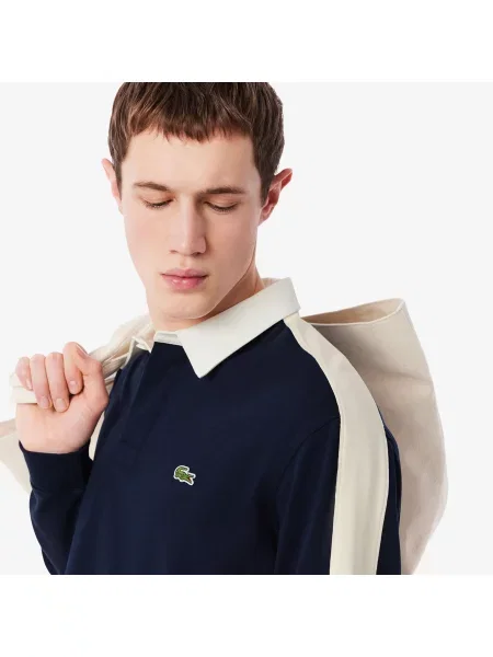 Lacoste Koszulka Rugby Z Kołnierzykiem Polo Z Długim Rękawem Z Blokadą Koloru Classic Fit granatowa