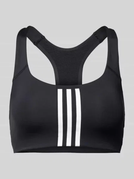 Biustonosz sportowy z charakterystycznymi dla marki paskami Adidas Sportswear czarny