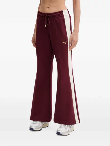 Pantaloni Puma cu dungi evazate alergare roșu
