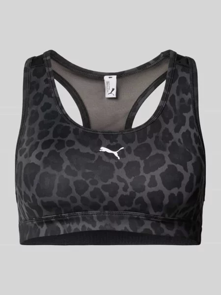 Biustonosz sportowy z wzór na całej powierzchni model Bra' Puma Performance czarny