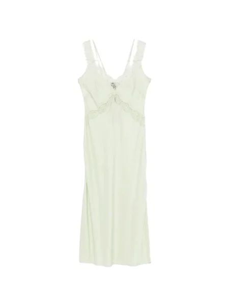 Rochie midi Pinko cu decolteu în V din dantelă până la genunchi verde
