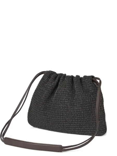 Geanta de piele Brunello Cucinelli cu broderie din piele negru