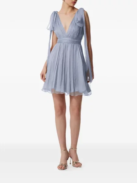 Rochie Framboise cu funde cu decolteu în V de costum albastru