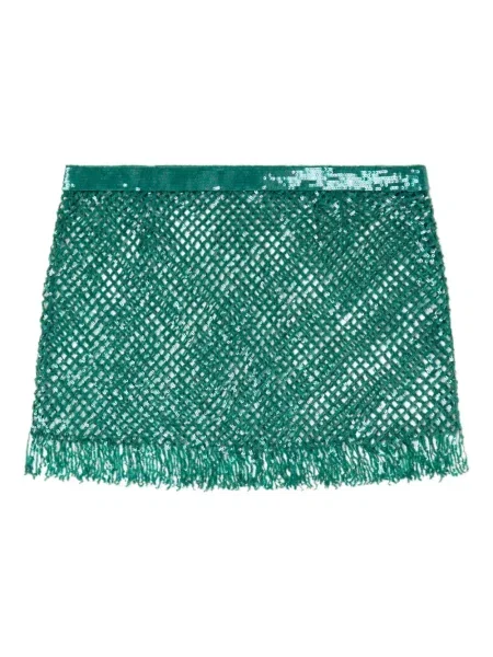 Mini fusta mini Alanui cu franjuri mini verde