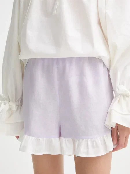 The Sleeper pantaloni scurți din in uni high waist violet
