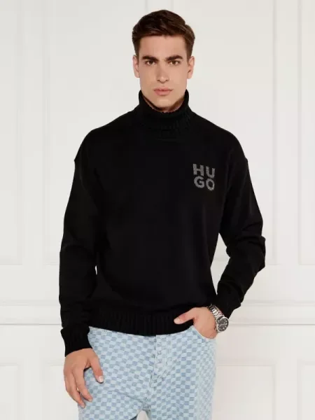 HUGO De lână pulover San Toby-L | Relaxed fit negru