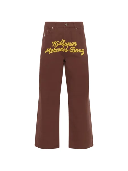 Pantaloni Kidsuper cu broderie maro