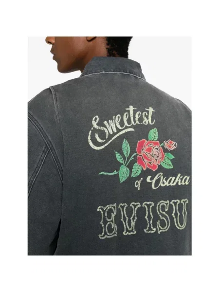 Kurtka jeansowa Evisu z przetarciami szara