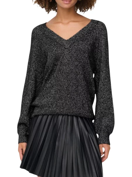 Pulover Jacqueline De Yong cu decolteu în V negru