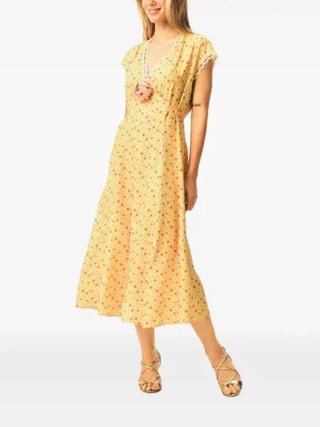 Rochie midi Sleeper cu model floral cu imagine din dantelă galben