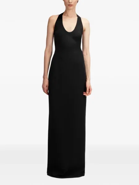Rochie maxi The Arkow de mătase cu gât halter negru