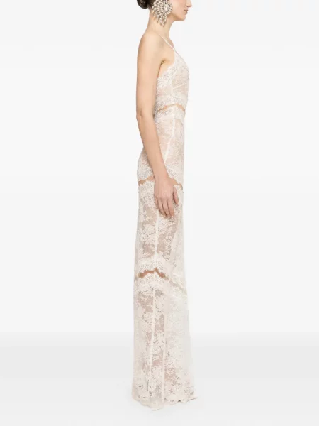 Rochie maxi Nissa din dantelă cu mărgele alb