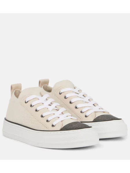 Sneakerși Brunello Cucinelli din piele de căprioară bej