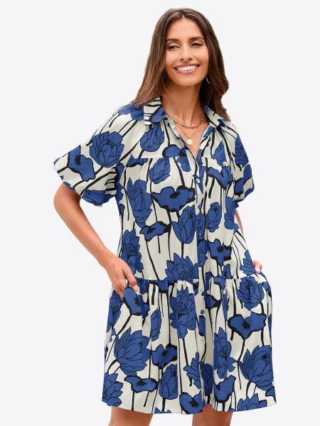 Imily Bela Rochie tip bluză albastru / negru alb