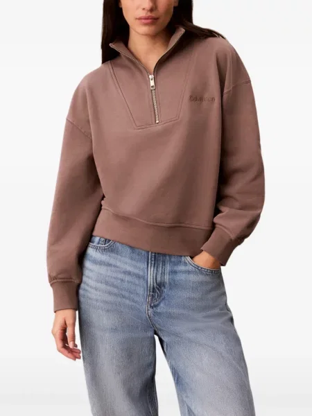 Hanorac cu fermoar Calvin Klein cu autograf maro