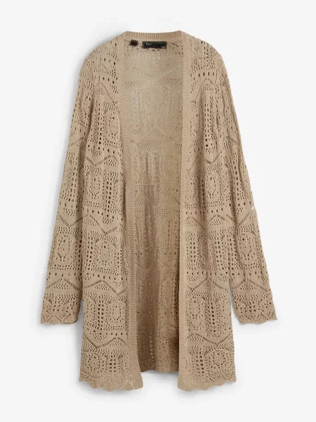 Sweter bez zapięcia ażurowy beżowy