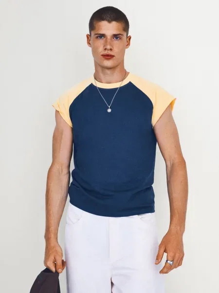 Bershka Tričko enciánová / broskyňová