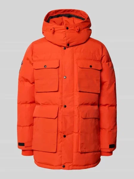 Kurtka pikowana w kroju regular fit z kapturem model Everest Expedition' Superdry pomarańczowa