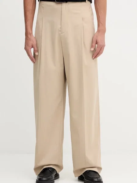 Kenzo pantaloni de lână bărbați chinos bej