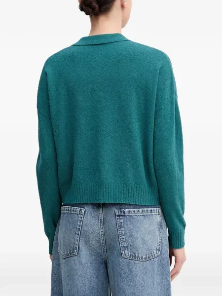 Lung tricou Sisley cu decolteu în V verde