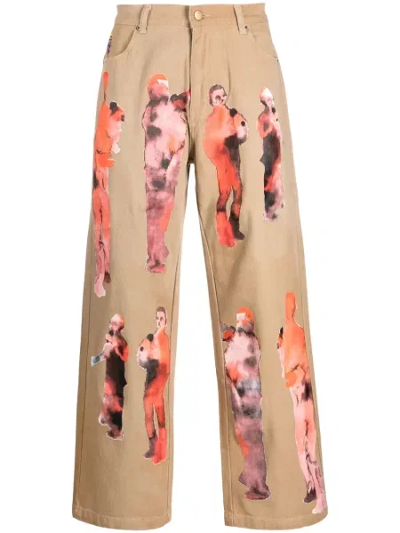 Графичен дънки straight leg Kidsuper с принт кафяво