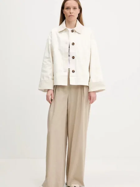 Barbour spodnie z domieszką lnu LUCY szerokie high waist beżowy