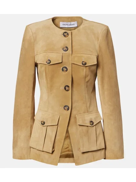 Geacă Veronica Beard din piele de căprioară bej