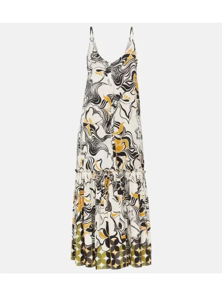 Satynowa sukienka maxi Dries Van Noten z nadrukiem garniturowa