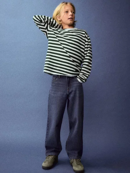 Sweter z cienkiej dzianiny w paski ciemnozielony Dzieci lata MANGO KIDS