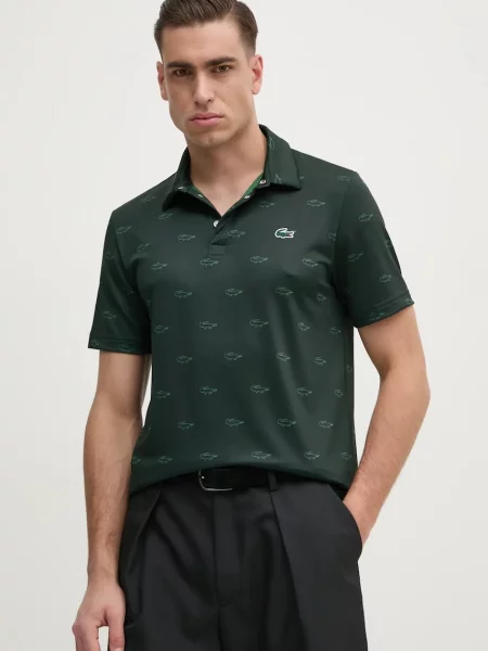 Тениска с яка Lacoste с десен зелено