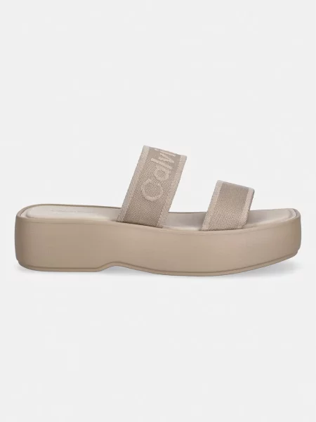 Calvin Klein natikači FLATFORM SNDL WEBBING bež