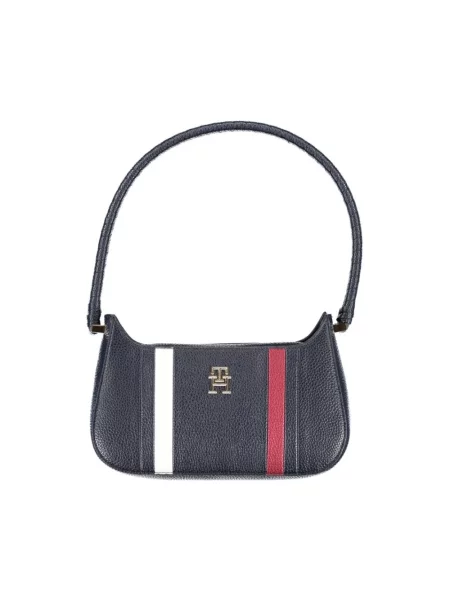 Lniana torebka Tommy Hilfiger niebieska