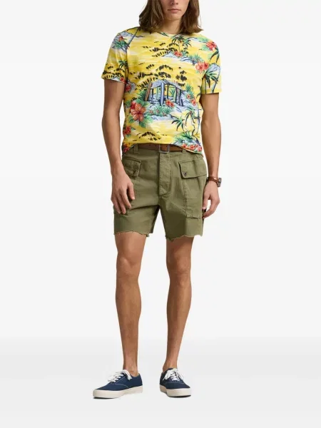Tricou Polo Ralph Lauren din piele cu broderie în carouri maro