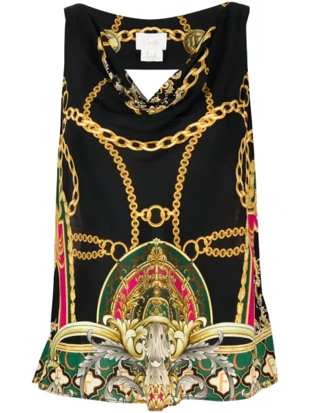 Jedwabny top Camilla z nadrukiem czarny