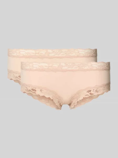 Majtki o kroju slim fit z obszyciem koronką Skiny różowe