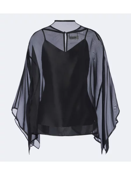 Top Staud de mătase drapat negru
