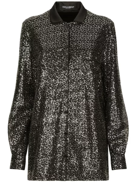 Cămașă Dolce & Gabbana cu paiete din satin negru