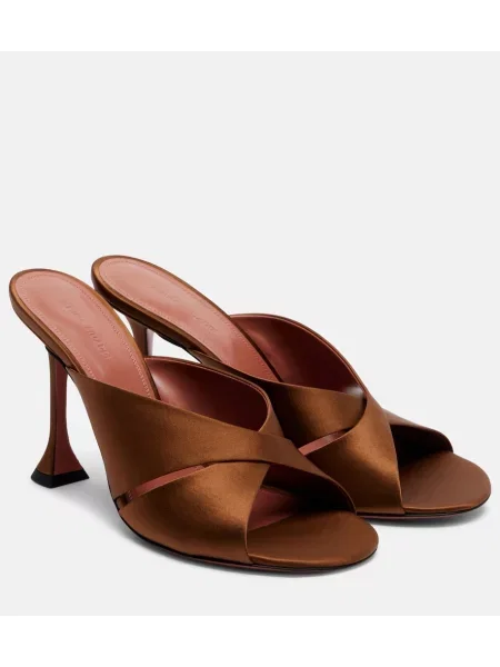 Papuci tip mules Amina Muaddi din satin maro