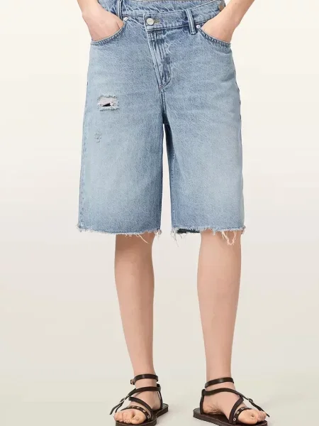AllSaints pantaloni scurți pentru femei din denim AKI albastru