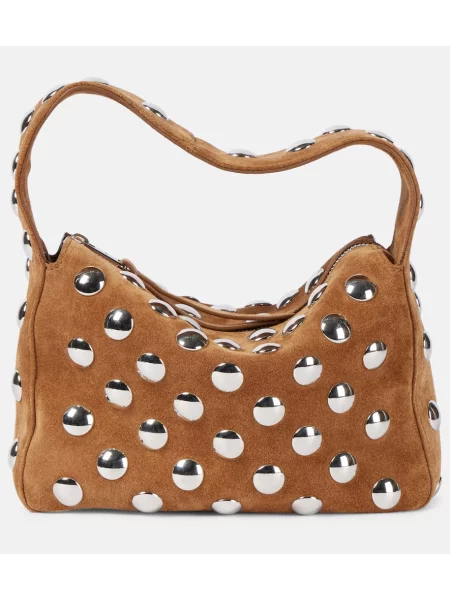 Mała torebka Khaite zamszowa z ćwiekami brązowa