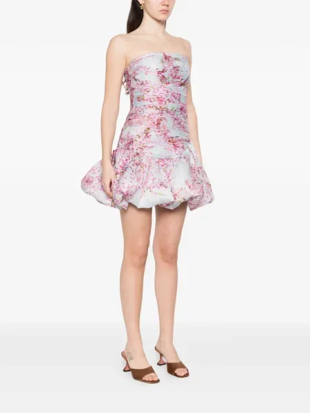 Rochie mini Aje cu model floral cu volane de costum albastru