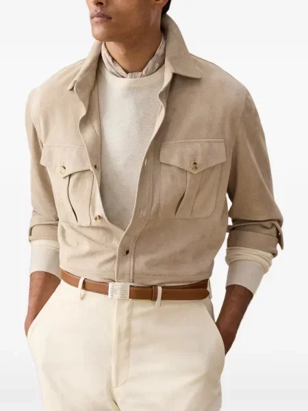 Geacă Ralph Lauren Purple Label din piele de căprioară violet