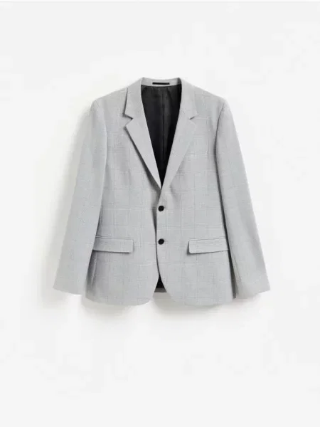 Reserved Blazer slim fit în carouri deschis gri